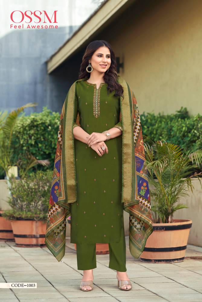 Mohey By Ossm Roman Silk Embroidery Kurti With Bottom Dupatta Wholesale Shop In Surat